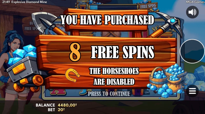 Explosive Diamond Mine - 8 free spins