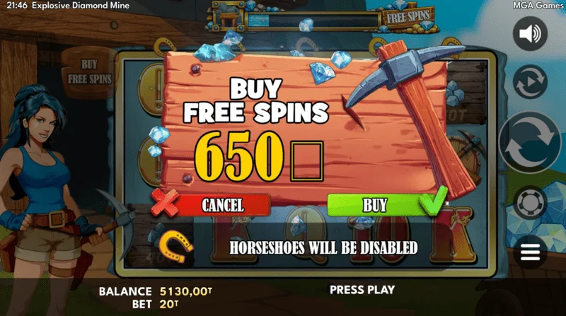 Explosive Diamond Mine - bonus buy screen