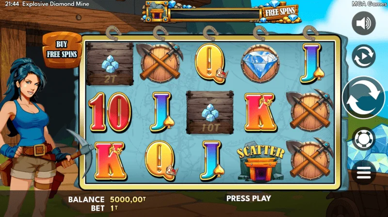 Explosive Diamond Mine - main game screen with the reels